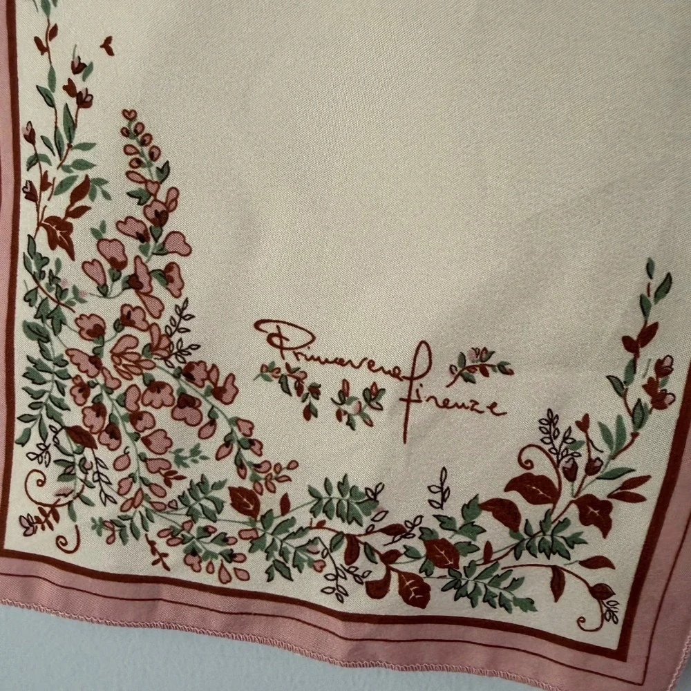Primavera Firenze Scarf Womens OS Cream Pink Floral Silk Blend Excellent Italy